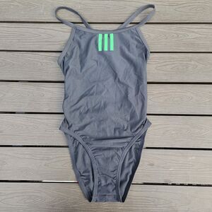 Adidas Girls Vortex back Infinitex Gray/black 1 pc Swimsuit  Size 24 NEW